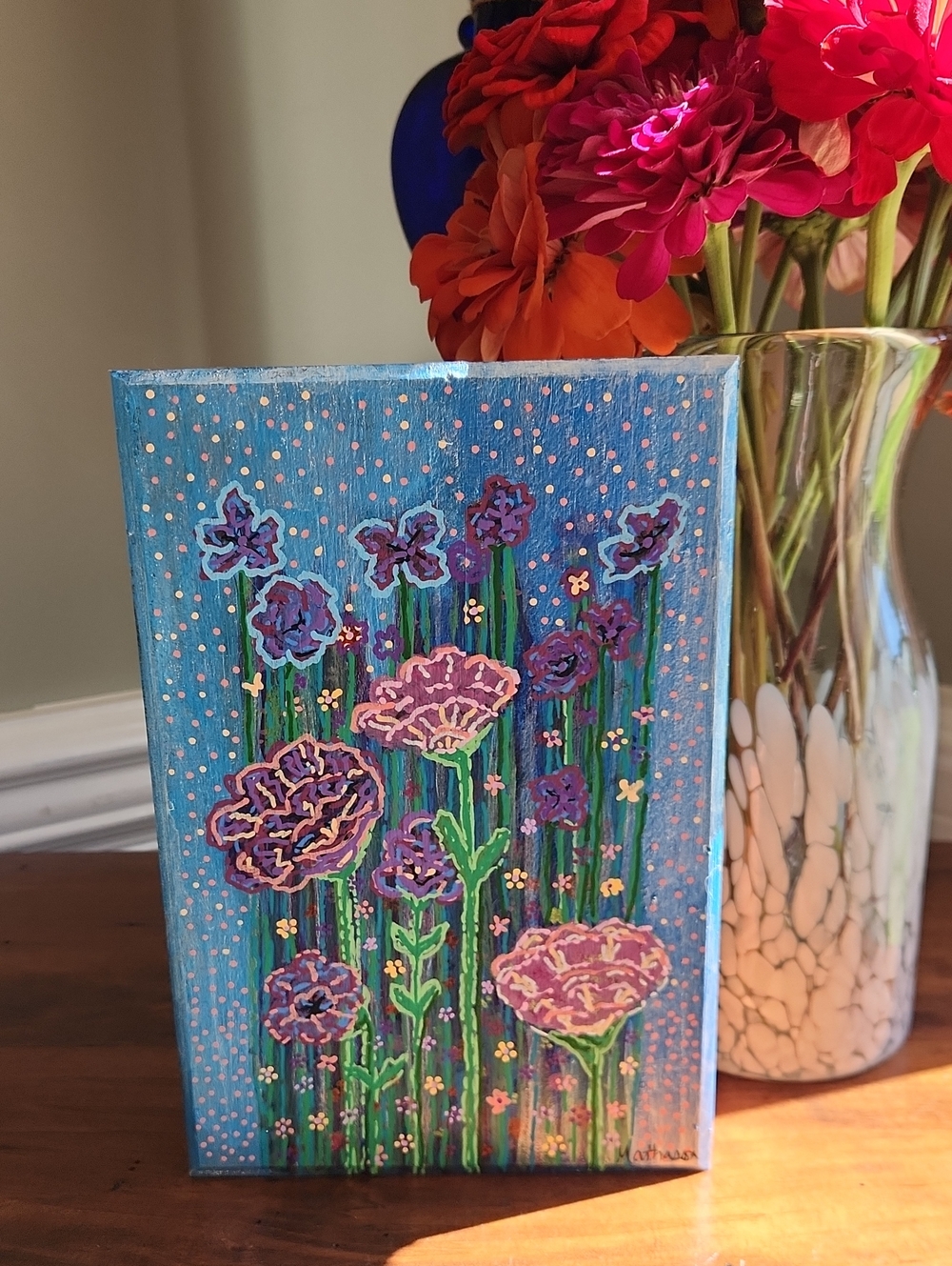 Hand-Painted Floral Canvas Wall Art - Blue & Purple - "Adoration" By BRD